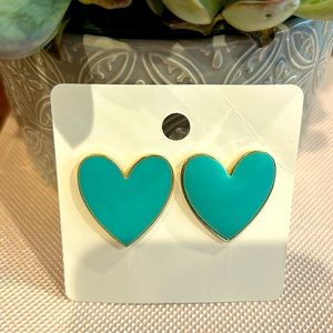 Aqua and Gold Enamel Stainless Steel Heart Earrings brand new in plastic